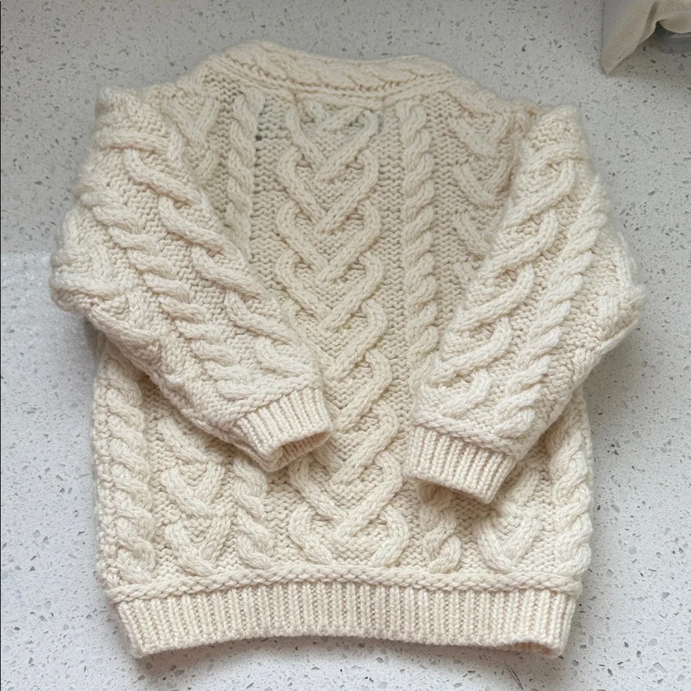 Aran Crafts 100% Merino Wool Cream Cable Knit Turtleneck Sweater